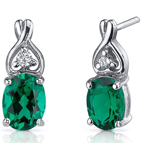 Sterling Silver 2.00 Carat Oval Cut Emerald Earrings