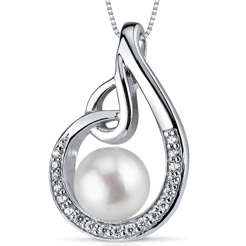 Sterling Silver 8.0mm Freshwater White Pearl Pendant