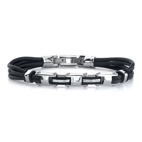 Stainless Steel H-Link Multi-Cord Rubber Bracelet