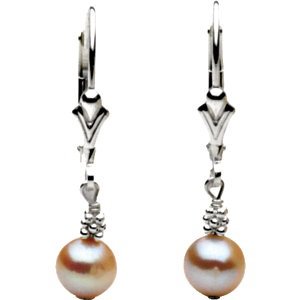 Sterling Silver Freshwater Pink Pearl Lever Back Earrings