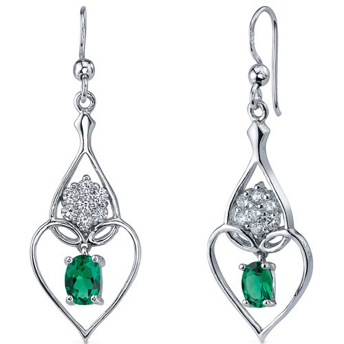 Sterling Silver 1.5 Carats Emerald Heart Earrings
