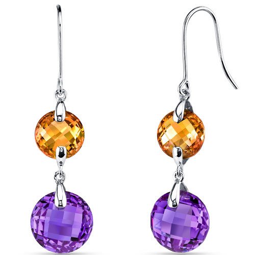 14K White Gold Citrine & Amethyst Earrings