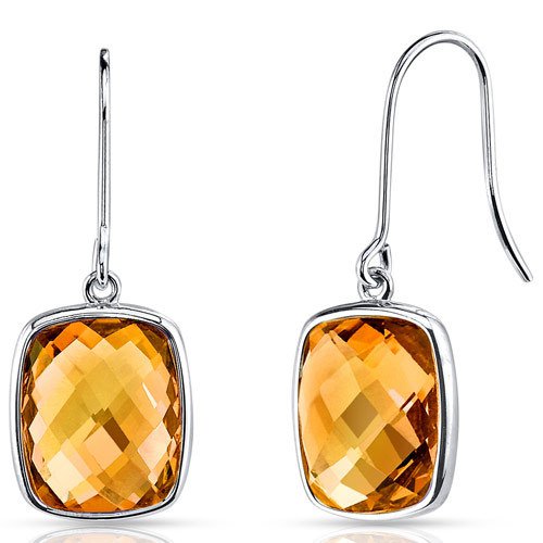 14K White Gold Cushion Cut Citrine Earrings