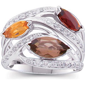 14K White Gold Citrine & Smokey Quartz Ring - 1/6 CTW