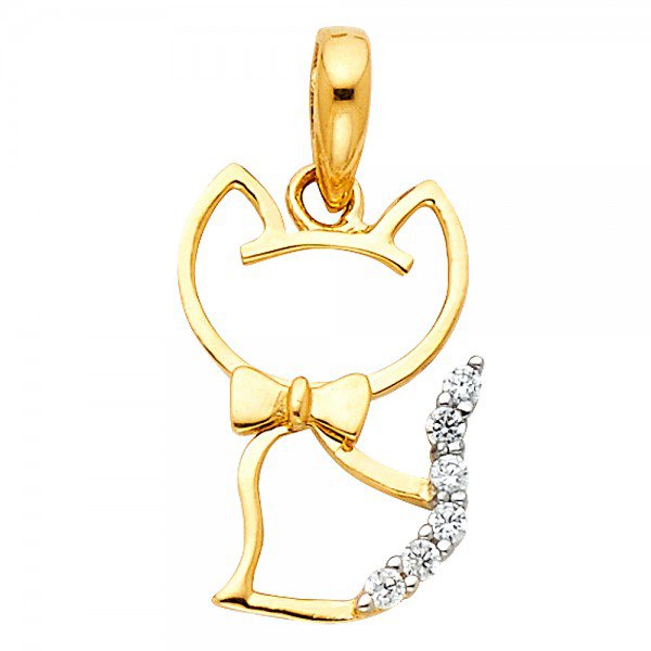 14K Yellow Gold & CZ Cat Silhouette Pendant