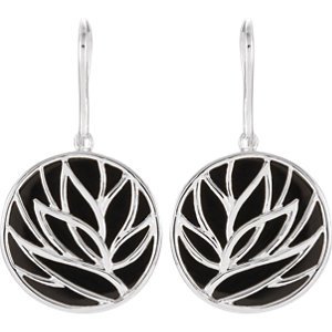 Sterling Silver Onyx Floral Inspired Earrings