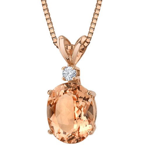 14K Rose Gold 2 Carat Oval Shape Morganite Diamond Pendant