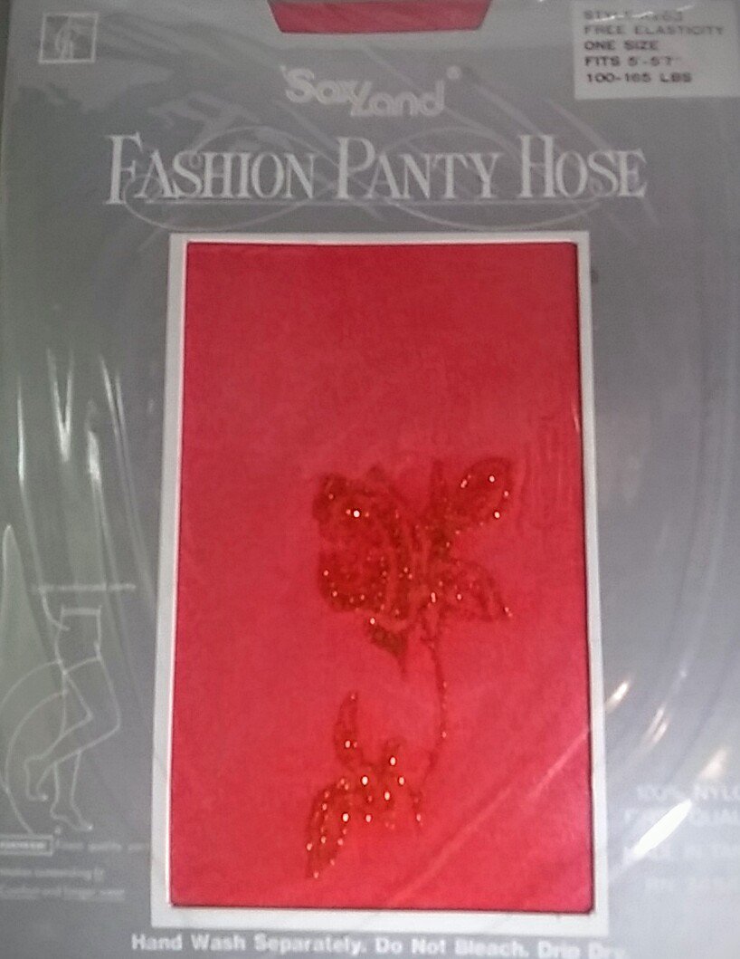 soxland Fashion panty hose red with gold glitter rose 100% nylon Soxland Hosiery pantyhose