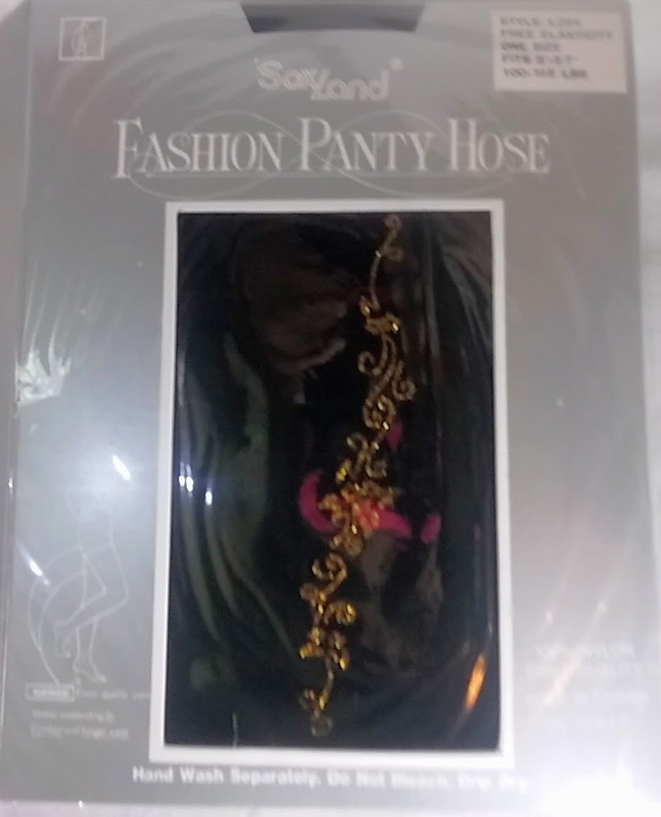 Fashion panty hose black with gold glitter design 100% nylon - soxland