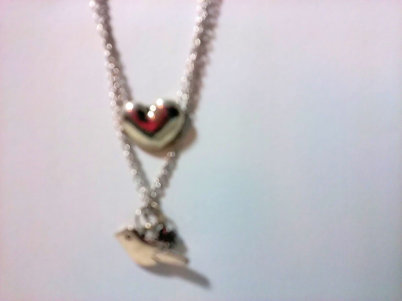 Antique style necklace with a bird and heart charms 18 INCH CHAIN