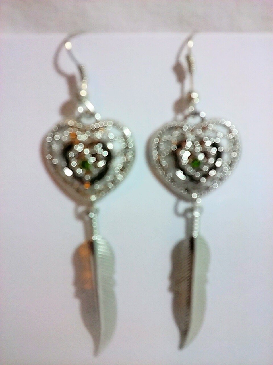 Beautiful Heart and Feather Earrings