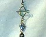 necklace with a key connected to a heart connected to a bow and arrow charm. 18 inch chain
