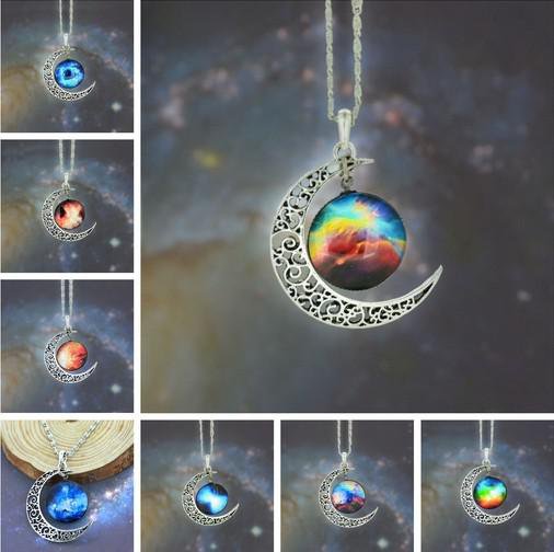 New Vintage starry Moon Outer space Universe Gemstone Pendant Necklaces