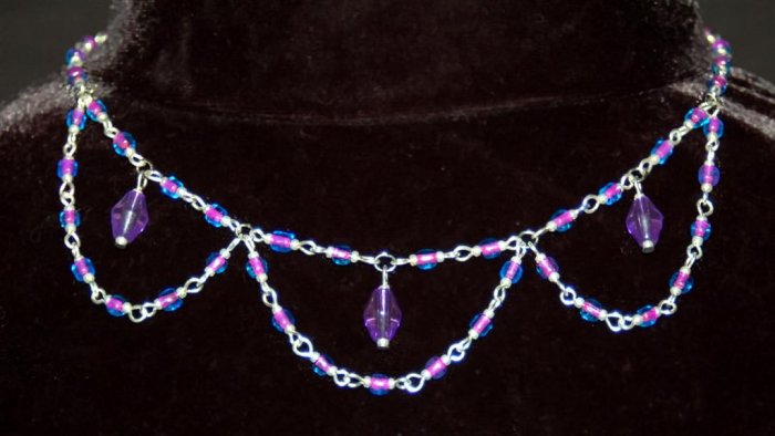 Handmade Beaded Necklace - Purple & Blue 3 Loop
