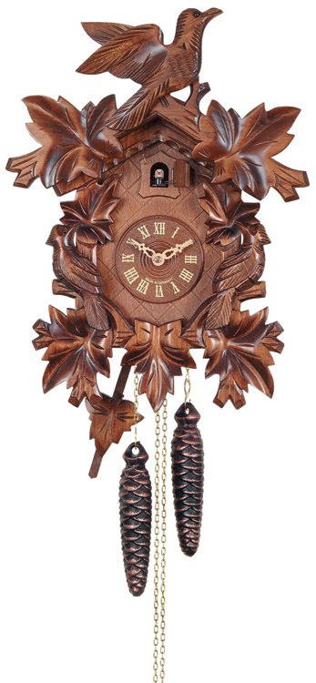 One Day Cuckoo Clock with Seven Hand-carved Leaves & Three Birds - Model # 33-16