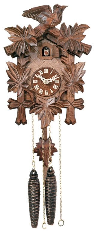 One Day Hand-Carved Cuckoo Clock with Five Maple Leaves & One Bird - Model # 11-09