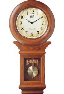 Chiming American Regulator Wall Clock with Swinging Pendulum and Oak Finish - Model # 3416O