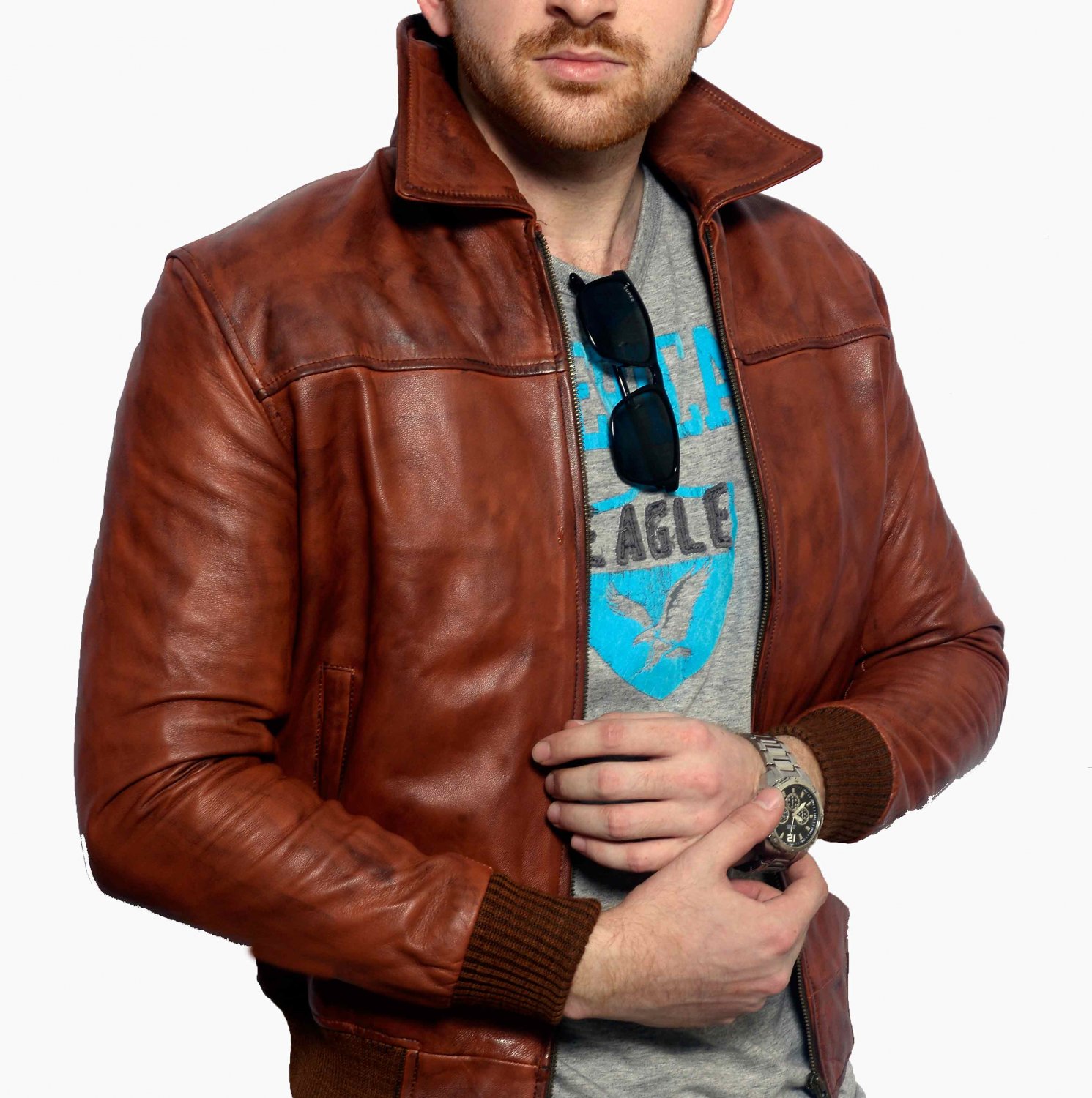 Mens leather jacket bomber jacket vintage jacket brown leather jacket