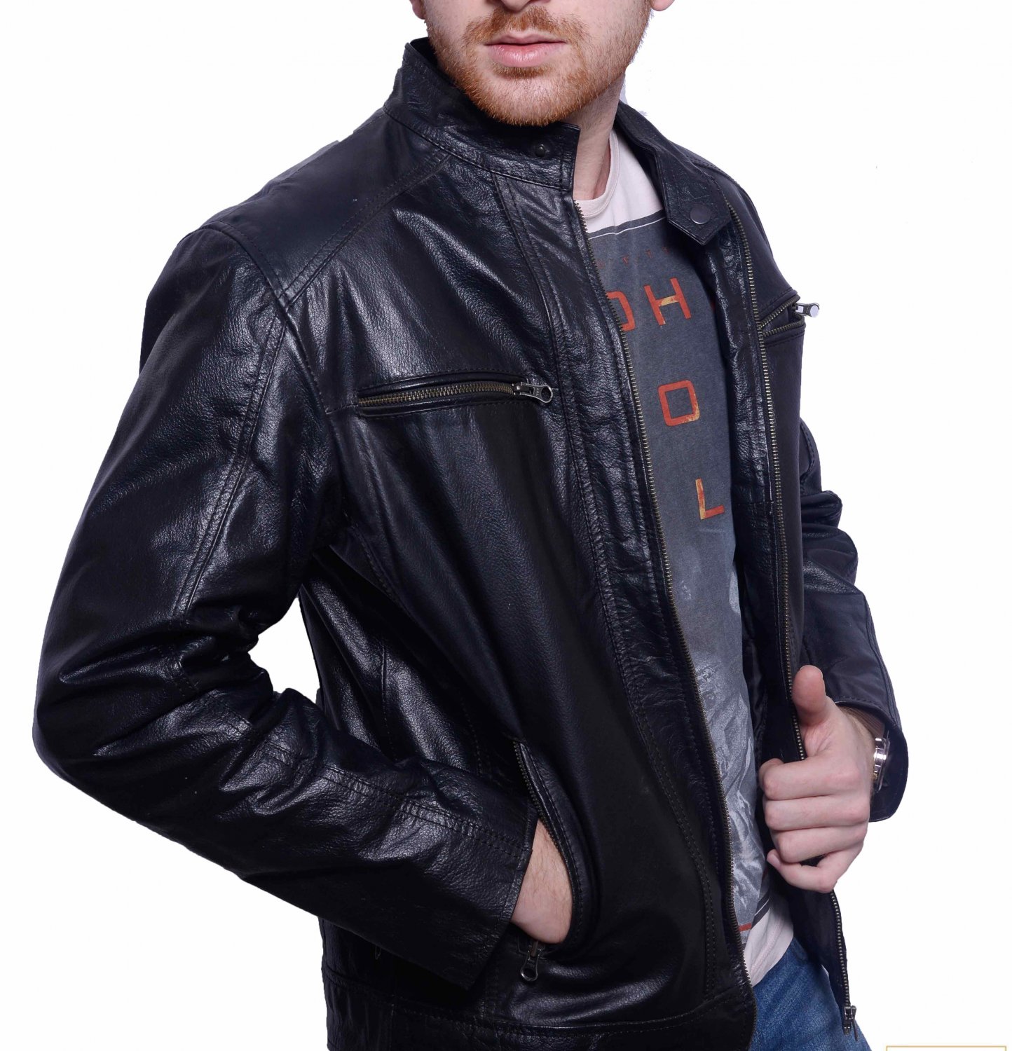 Mens leather jacket biker jacket black leather jacket