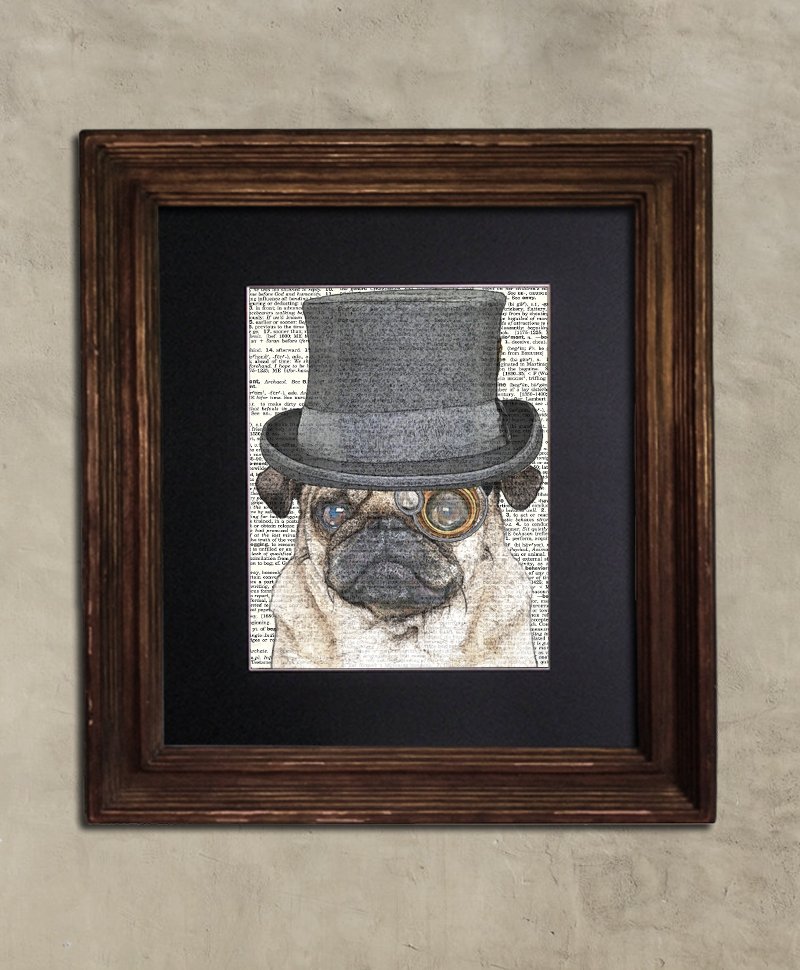 Dictionary Print: Scrappy Pug, Steampunk Dog Art Print