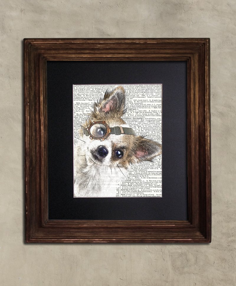Dictionary Print: Courteous Chihuahua, Steampunk Dog, Dog Art Print