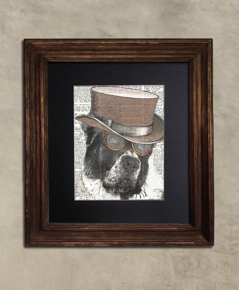 Dictionary Print: Ardent Asian Shepherd in Glasses, Steampunk Dog Art Print