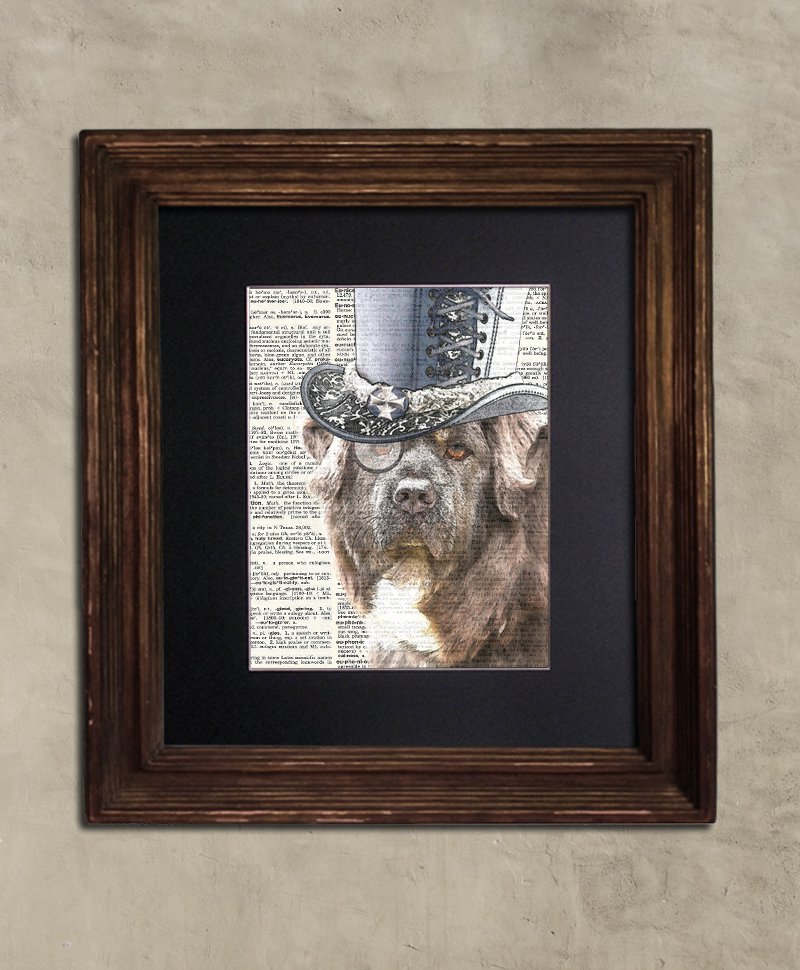 Dictionary Print: Steampunk Redoubtable Tibetan Mastiff in Top Hat, Steampunk Dog Art Print