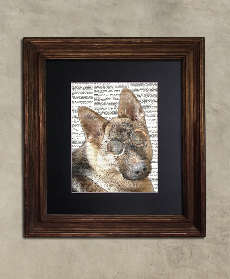 Dictionary Print: Inerrant Steampunk German Shepherd, Steampunk Dog Print, Art Print
