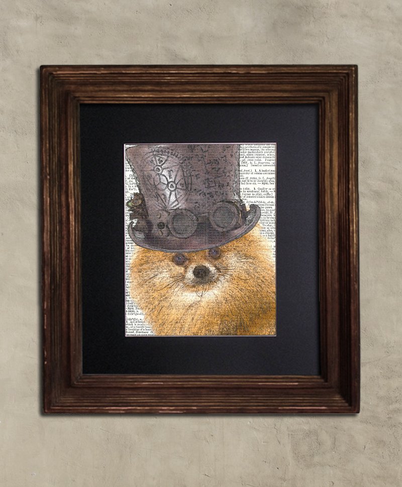 Dictionary Print: Illustrious Pomeranian, Steampunk Dog Print, Art Print