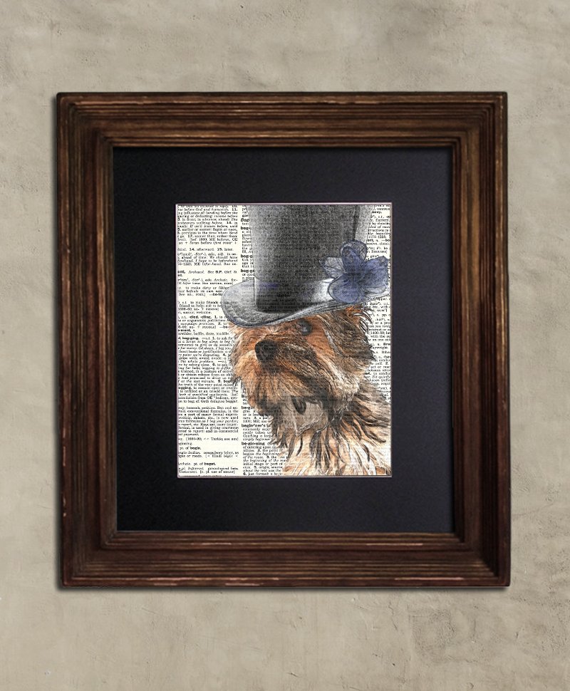 Dictionary Print: Jocular Yorkie, Steampunk Dog Print, Art Print
