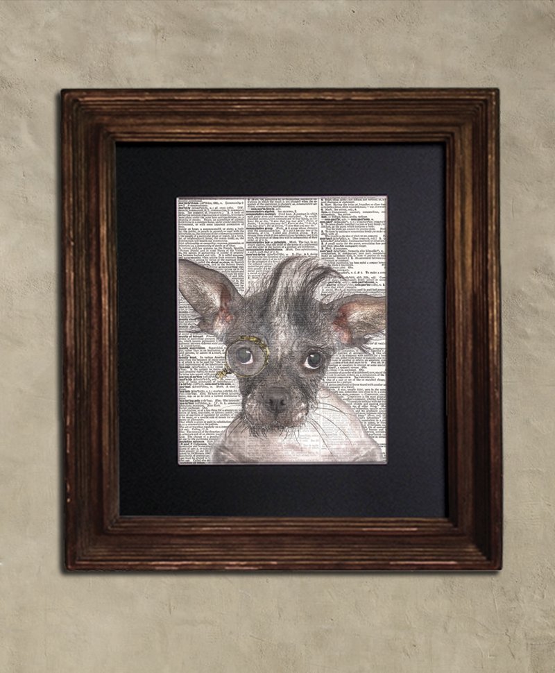 Dictionary Print: Timid Chinese Crested in Monocle, Dog Art Print, Steampunk Animal Print