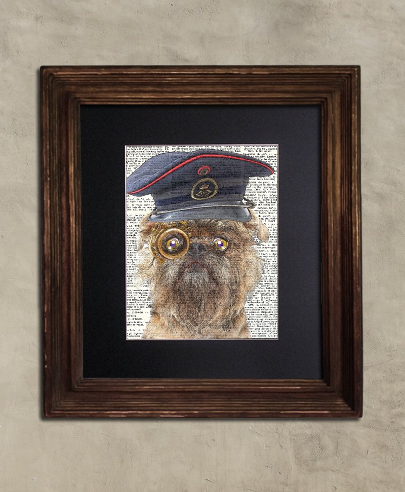 Dictionary Print: Pensive Brussels Griffon, Steampunk Dog Art Print