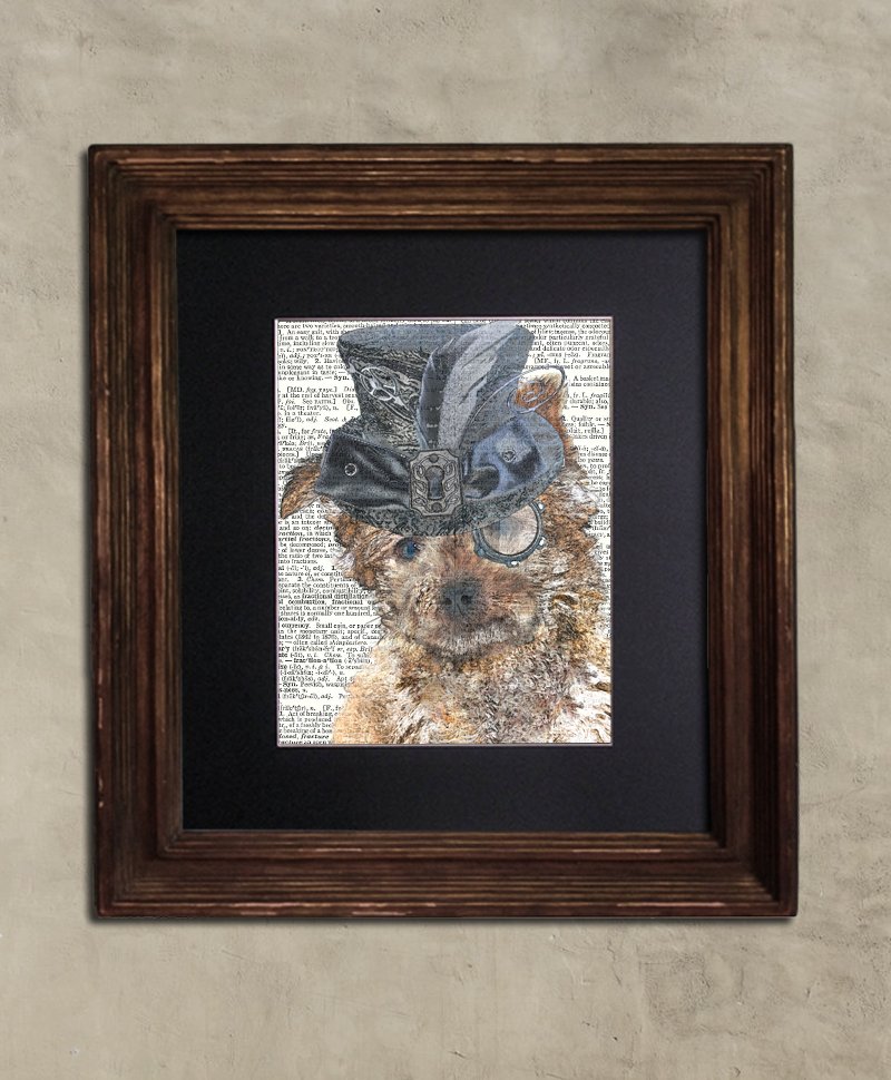 Dictionary Print: Perky Yorkie, Steampunk Dog Print, Art Print