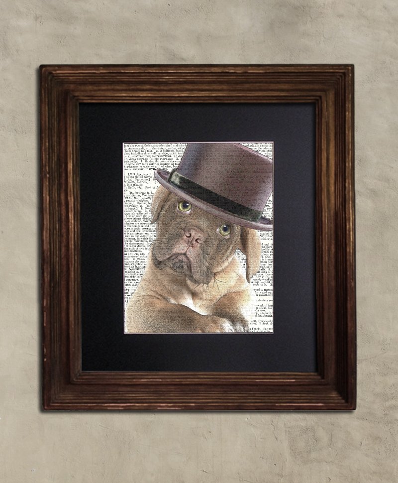 Dictionary Print: Cuddlesome Mastiff Pup; Steampunk Dog, Dog Art Print