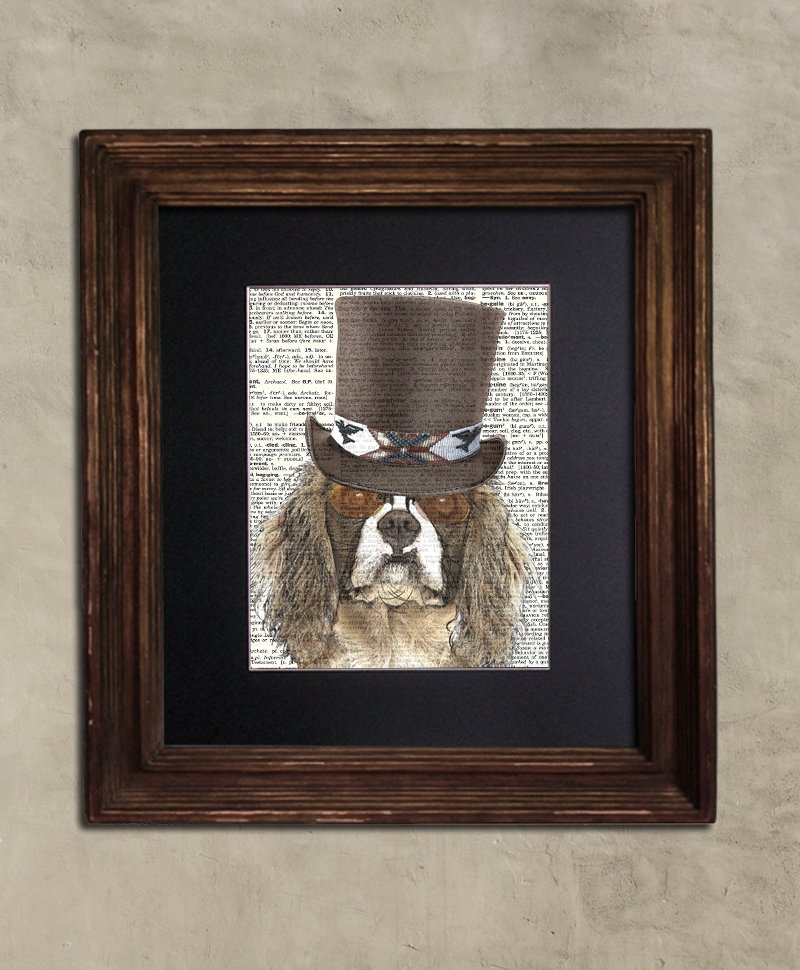 Dictionary Print: Dandy King Charles Spaniel, Steampunk Dog, Dog Art Print