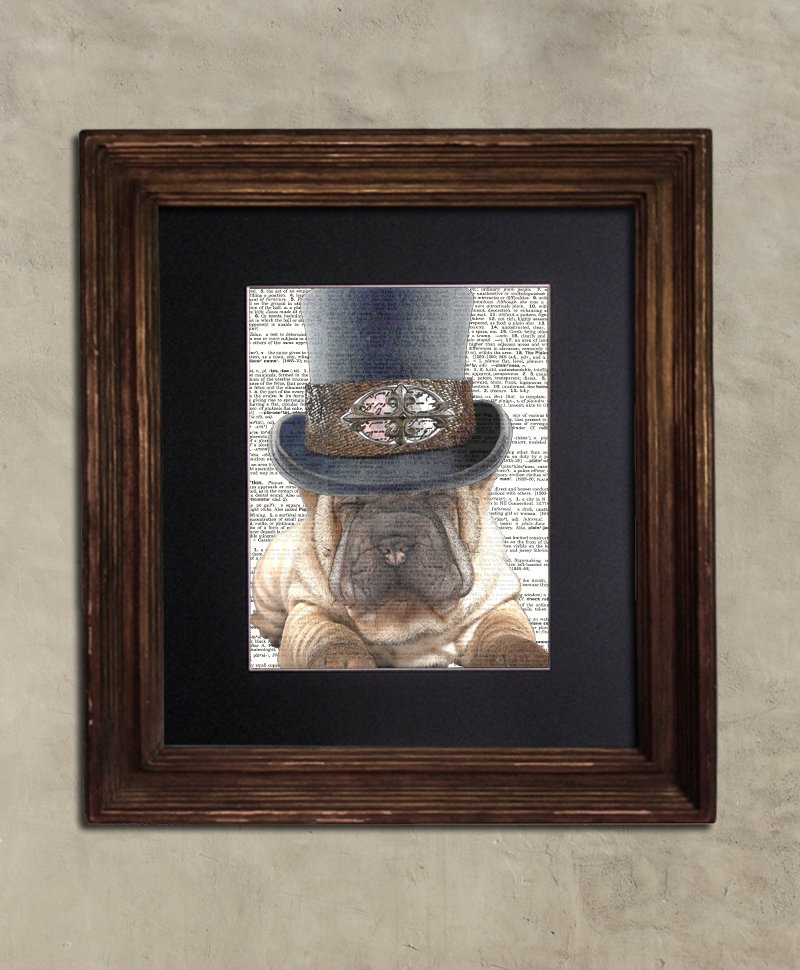 Dictionary Print: Frenzied Sharpei in Tophat Steampunk Dog Art Print