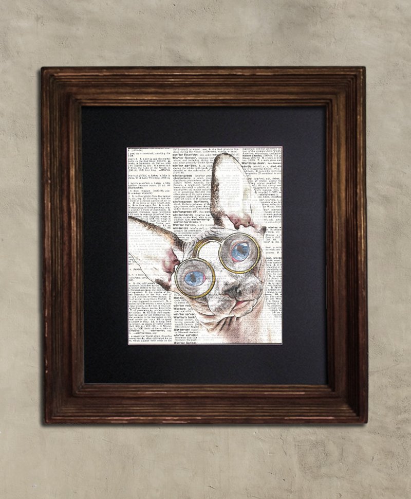 Dictionary Print: Intrepid Sphynx Cat, Steampunk Cat Art Print
