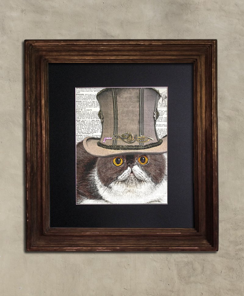 Dictionary Print: Impetuous Exotic Shorthair Cat, Steampunk Cat Art Print