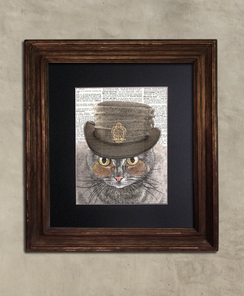 Dictionary Print: Devious Striped Tabby Cat, Steampunk Cat Art Print