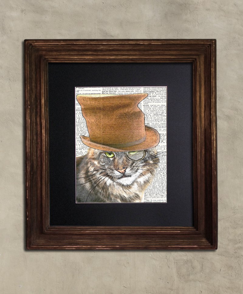 Dictionary Print: Sardonic Steampunk Maine Coon, Steampunk Cat Art Print