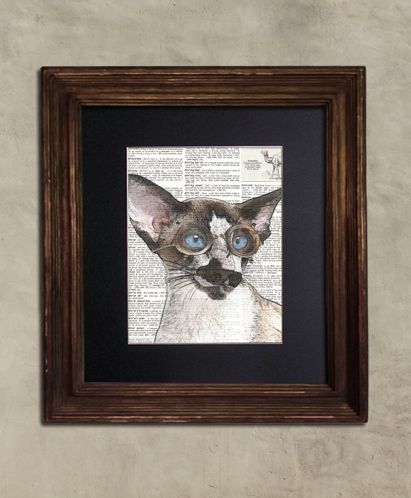 Dictionary Print - Cat Art: Astucious Steampunk Siamese Cat in Goggles, Steampunk Cat Print
