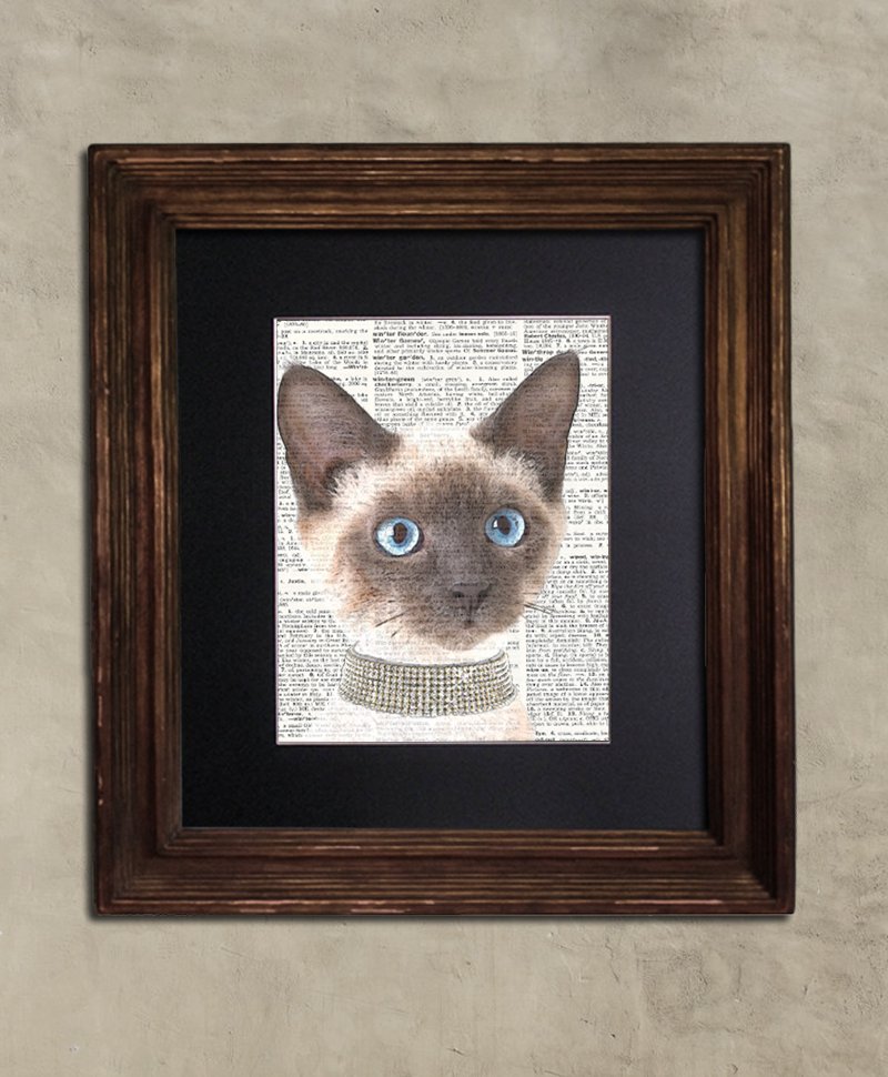 Dictionary Print: Precocious Siamese Cat in Diamond Choker, Steampunk Cat Artwork