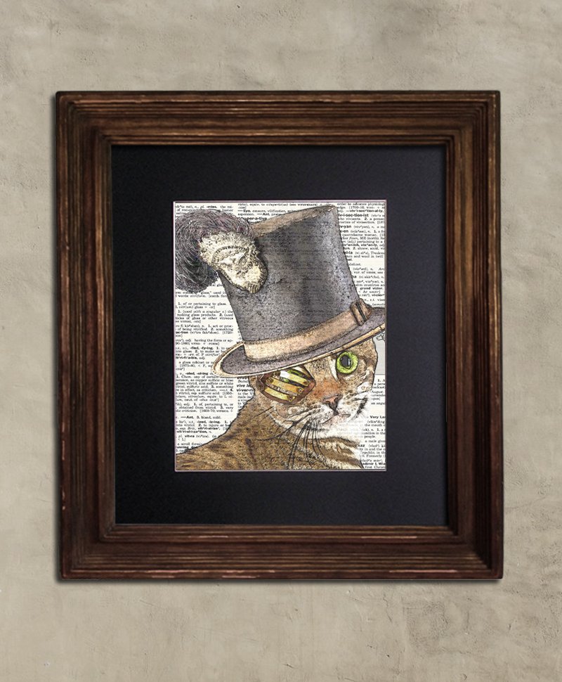 Dictionary Print: Spirited Bengal Cat, Steampunk Cat Artwork