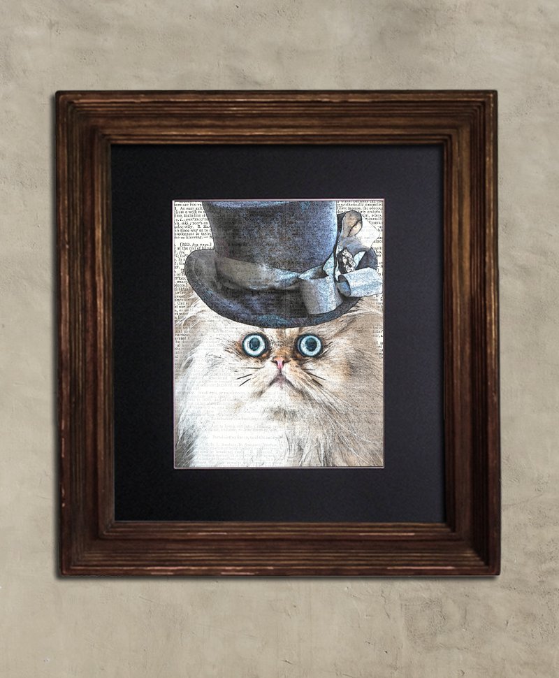 Dictionary Print: Bewildered Persian in Frilly Top Hat, Steampunk Cat Artwork