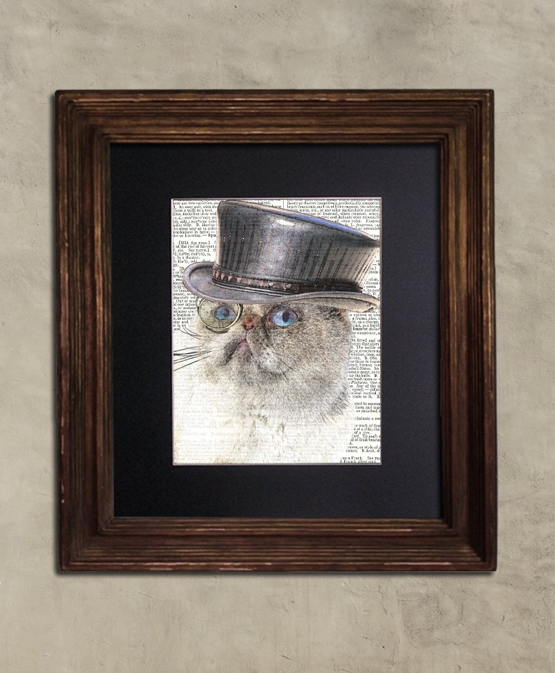 Dictionary Print: Bashful Persian Cat, Steampunk Cat Print