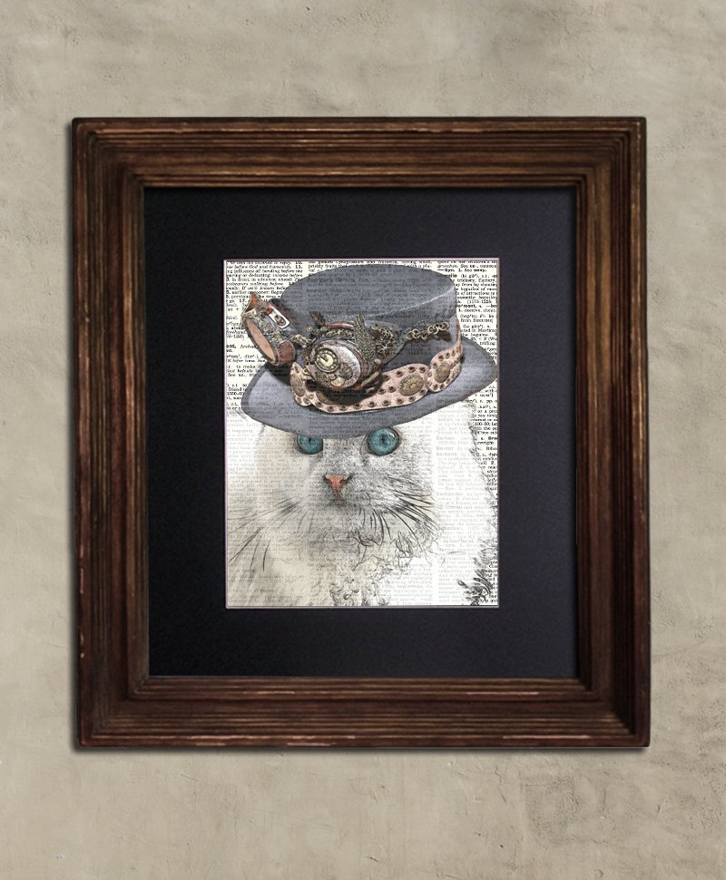 Dictionary Print: Cogent Angora Cat, Steampunk Cat Print