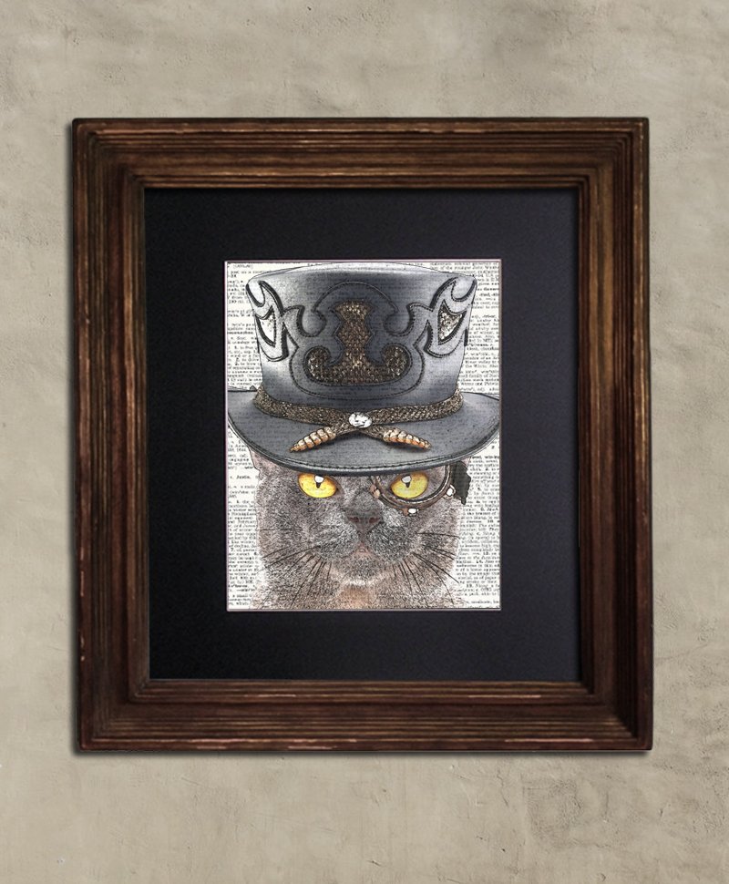 Dictionary Print: Furibund Steampunk Burmese Cat in Top Hat, Steampunk Cat Artwork