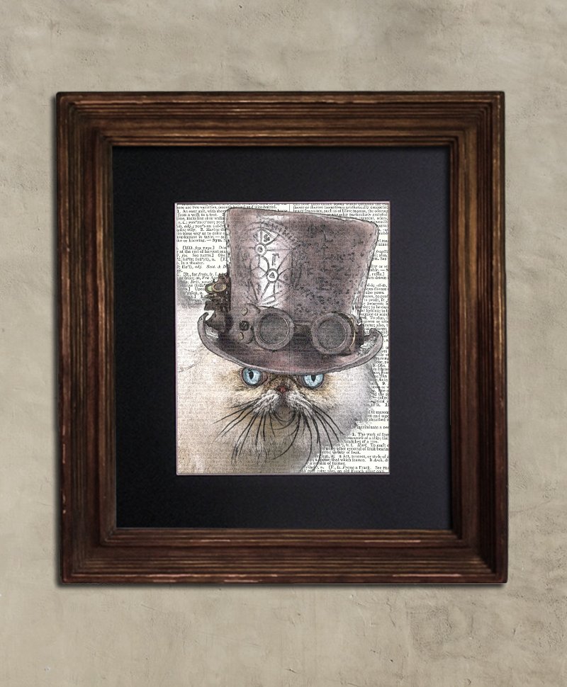 Dictionary Print: Accordable Persian Cat, Steampunk Cat Art Print