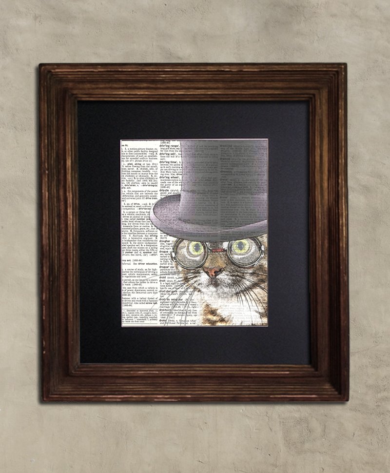 Dictionary Print: Elegant Tabby Cat, Steampunk Cat Art Print