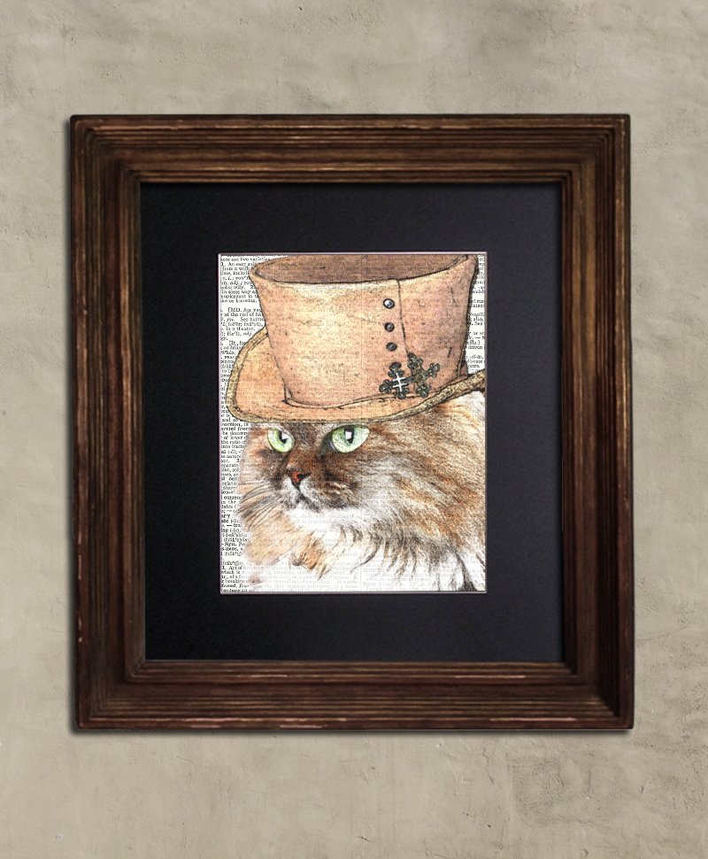 Dictionary Print, Cat Art: Peachy Siberian Cat, Steampunk Cat Art Print